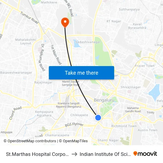 St.Marthas Hospital Corporation to Indian Institute Of Science map