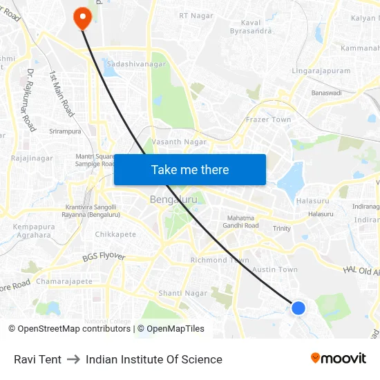 Ravi Tent to Indian Institute Of Science map
