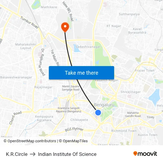 K.R.Circle to Indian Institute Of Science map