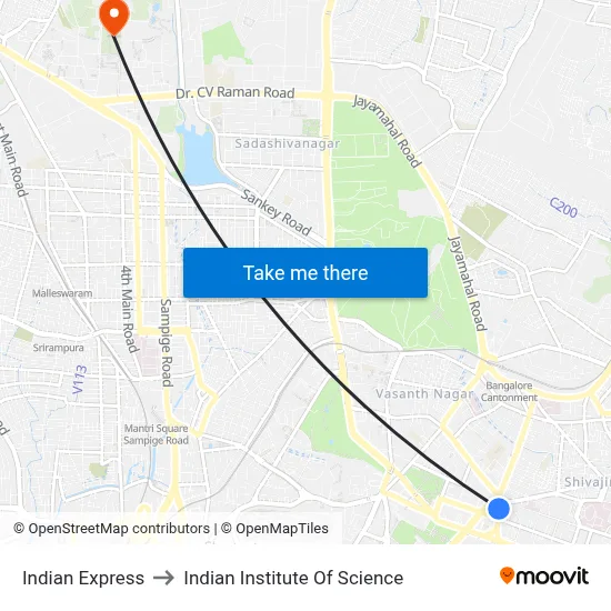 Indian Express to Indian Institute Of Science map