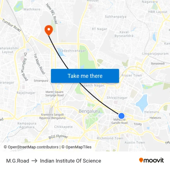 M.G.Road to Indian Institute Of Science map