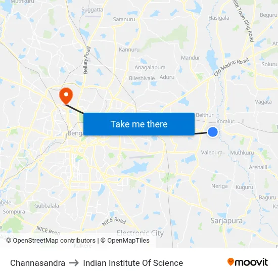 Channasandra to Indian Institute Of Science map