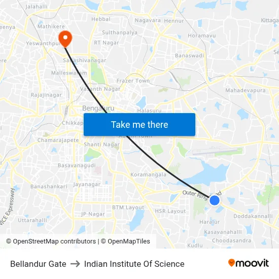 Bellandur Gate to Indian Institute Of Science map