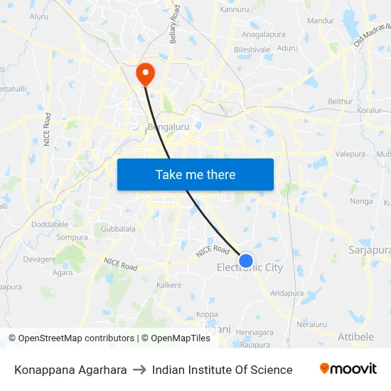 Konappana Agarhara to Indian Institute Of Science map