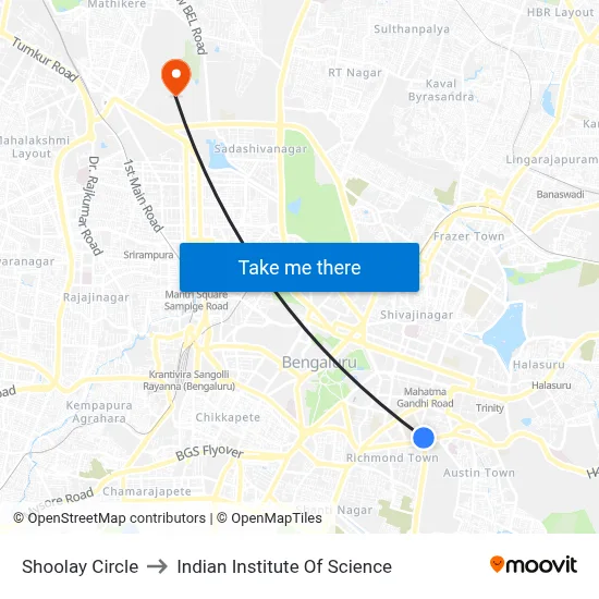 Shoolay Circle to Indian Institute Of Science map