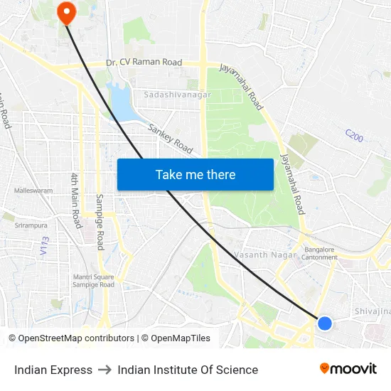 Indian Express to Indian Institute Of Science map