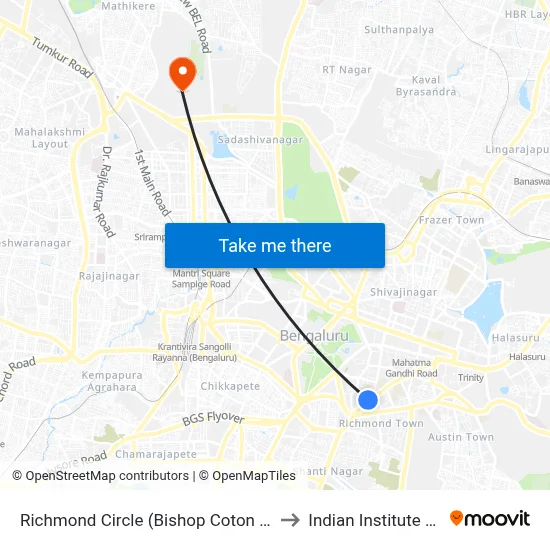 Richmond Circle (Bishop Coton Girls High School) to Indian Institute Of Science map