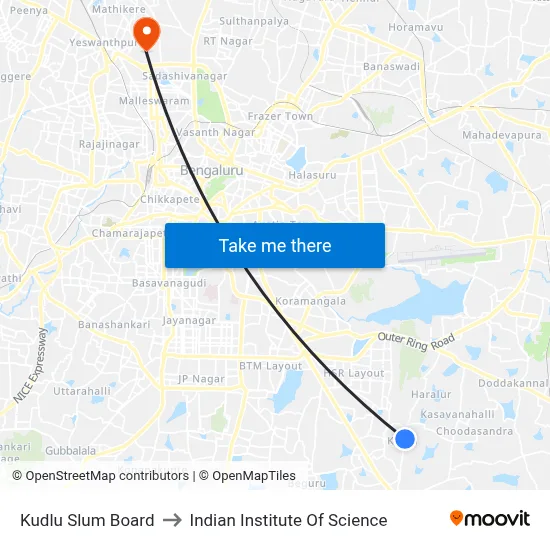 Kudlu Slum Board to Indian Institute Of Science map