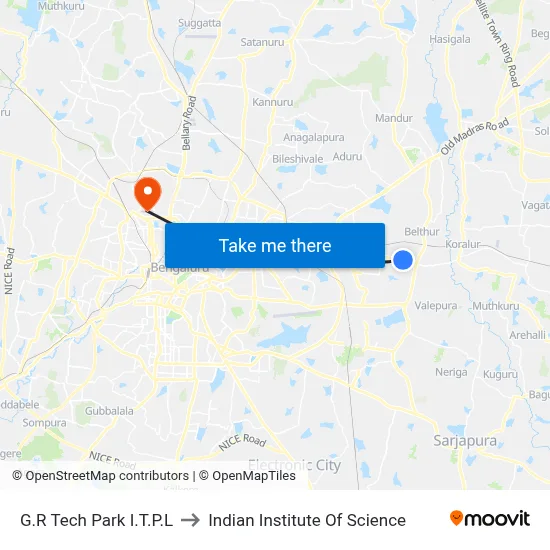 G.R Tech Park I.T.P.L to Indian Institute Of Science map