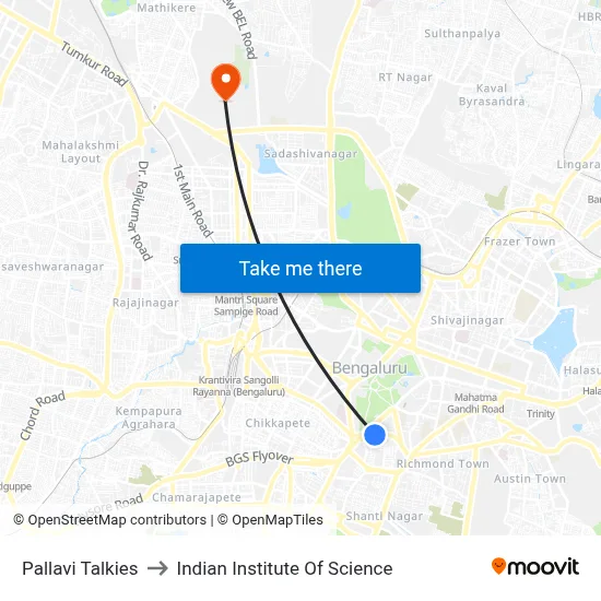 Pallavi Talkies to Indian Institute Of Science map