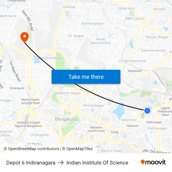 Depot 6 Indiranagara to Indian Institute Of Science map