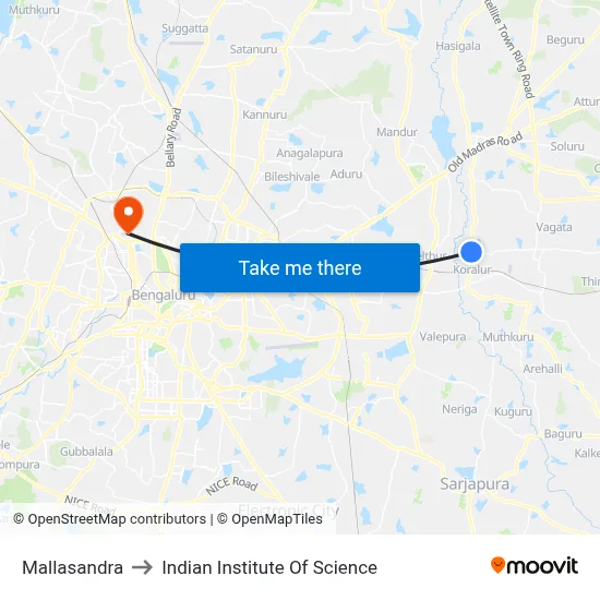 Mallasandra to Indian Institute Of Science map