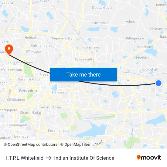 I.T.P.L.Whitefield to Indian Institute Of Science map