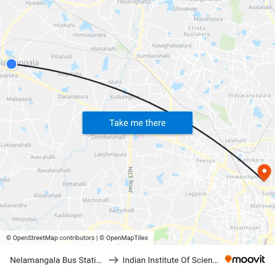 Nelamangala Bus Station to Indian Institute Of Science map