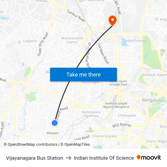 Vijayanagara Bus Station to Indian Institute Of Science map
