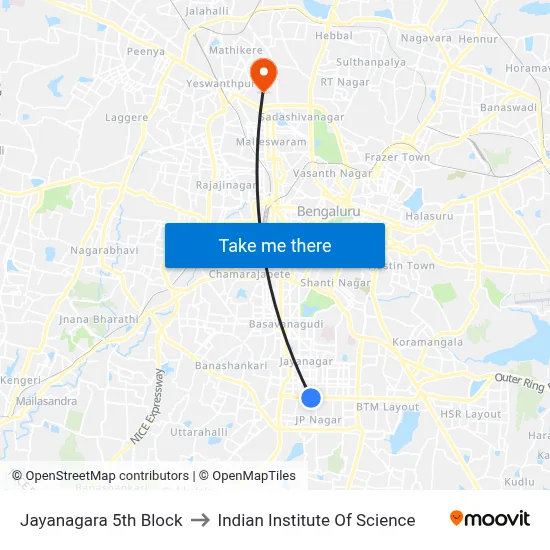 Jayanagara 5th Block to Indian Institute Of Science map