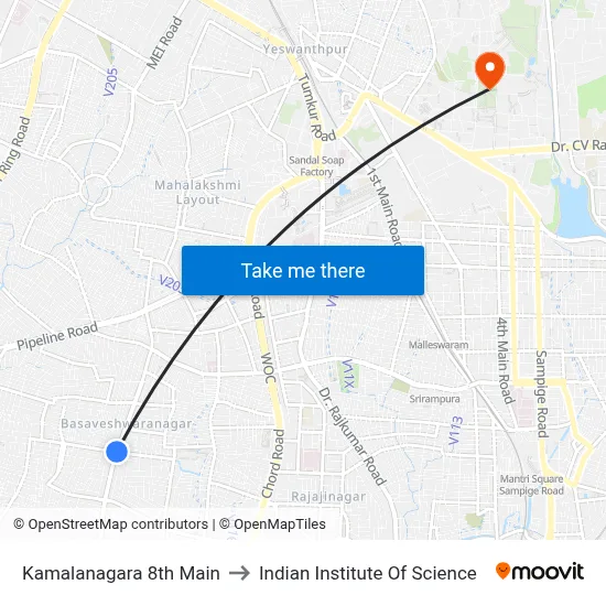 Kamalanagara 8th Main to Indian Institute Of Science map