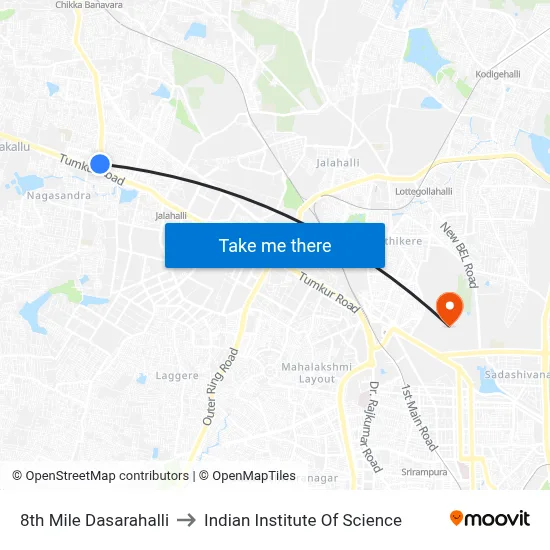 8th Mile Dasarahalli to Indian Institute Of Science map