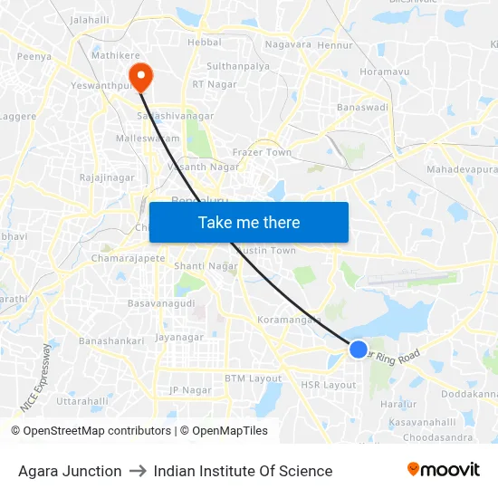 Agara Junction to Indian Institute Of Science map