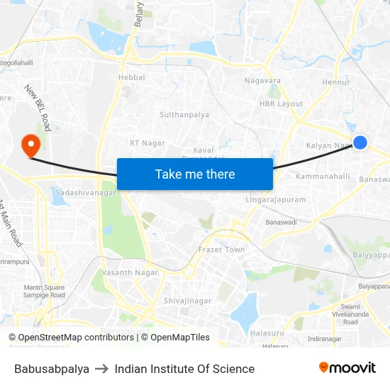 Babusabpalya to Indian Institute Of Science map