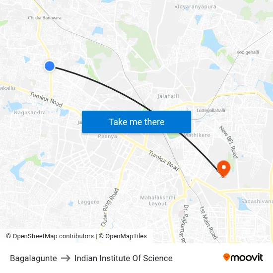 Bagalagunte to Indian Institute Of Science map