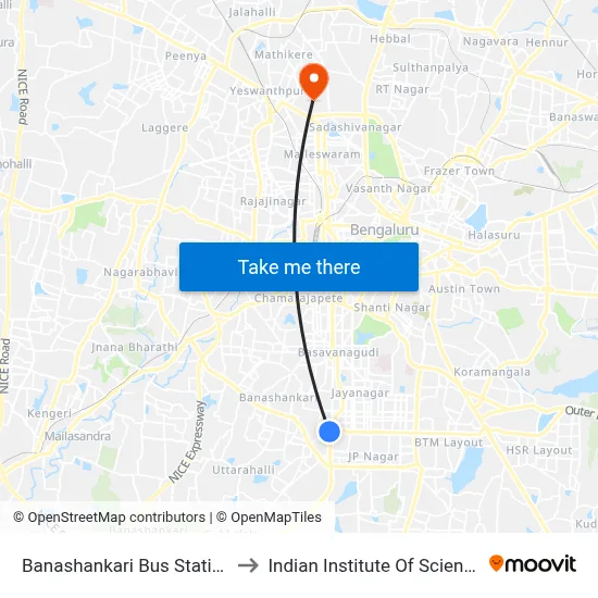 Banashankari Bus Station to Indian Institute Of Science map