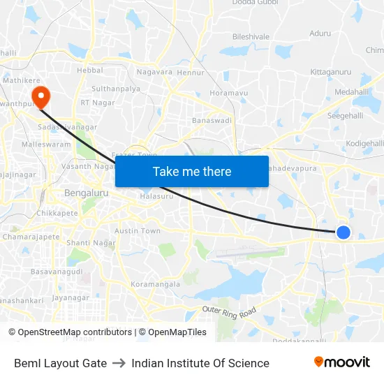 Beml Layout Gate to Indian Institute Of Science map