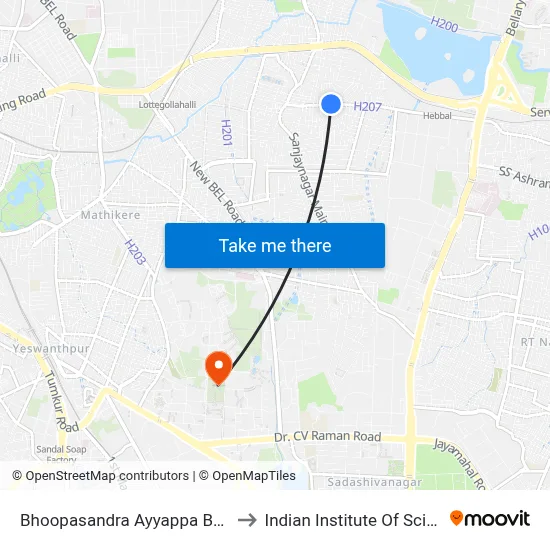 Bhoopasandra Ayyappa Bakery to Indian Institute Of Science map