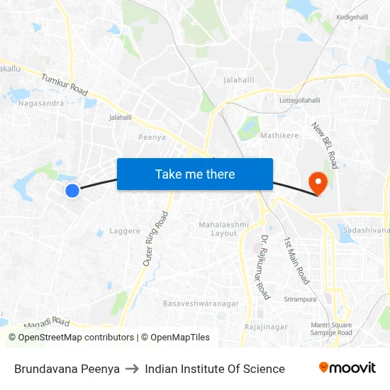 Brundavana Peenya to Indian Institute Of Science map