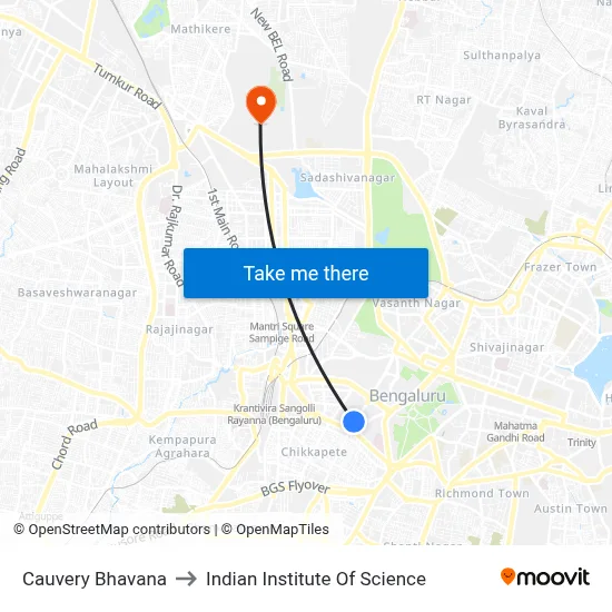 Cauvery Bhavana to Indian Institute Of Science map
