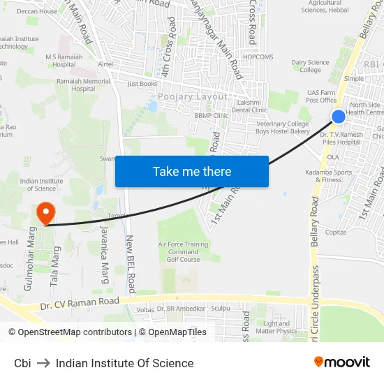 Cbi to Indian Institute Of Science map