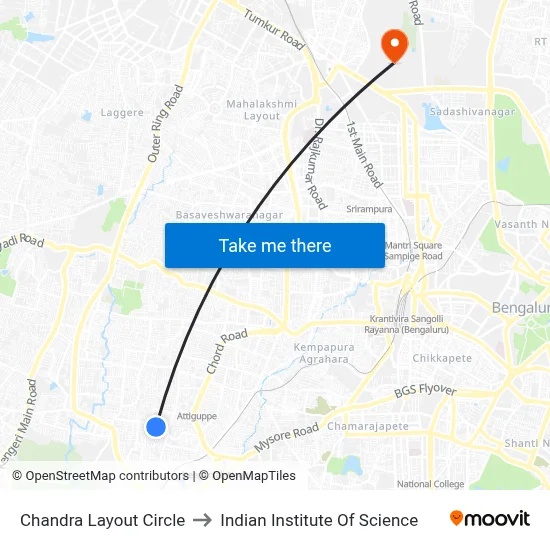 Chandra Layout Circle to Indian Institute Of Science map