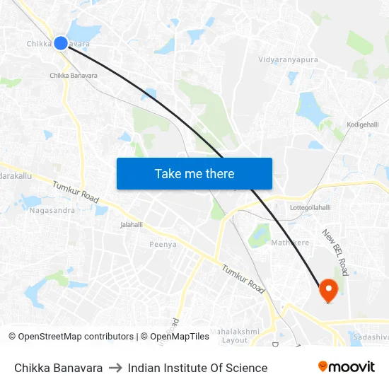 Chikka Banavara to Indian Institute Of Science map