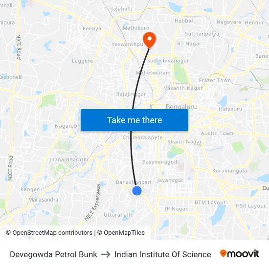 Devegowda Petrol Bunk to Indian Institute Of Science map