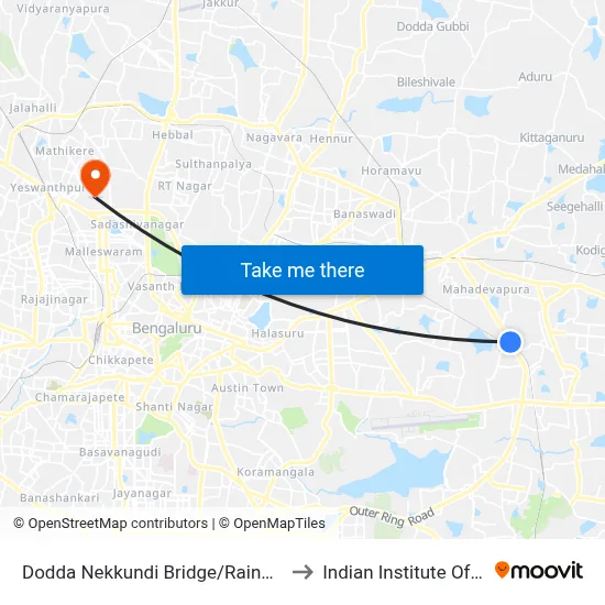 Dodda Nekkundi Bridge/Rainbow Hospital to Indian Institute Of Science map