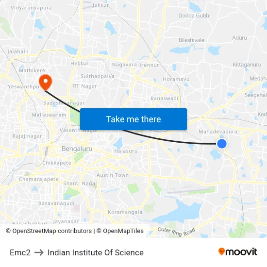 Emc2 to Indian Institute Of Science map