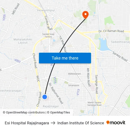 Esi Hospital Rajajinagara to Indian Institute Of Science map