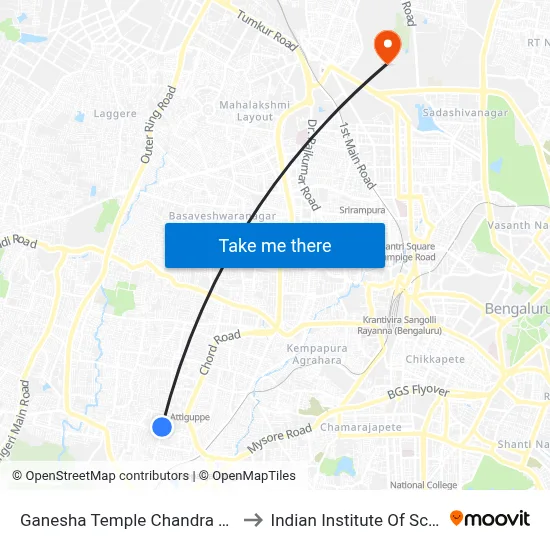 Ganesha Temple Chandra Layout to Indian Institute Of Science map