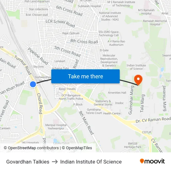 Govardhan Talkies to Indian Institute Of Science map
