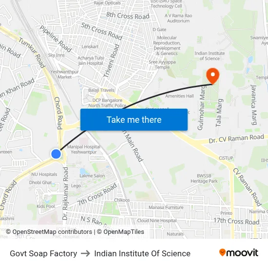 Govt Soap Factory to Indian Institute Of Science map