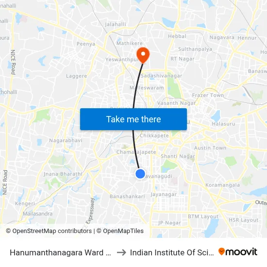 Hanumanthanagara Ward Office to Indian Institute Of Science map