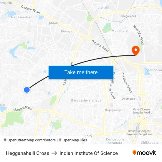 Hegganahalli Cross to Indian Institute Of Science map