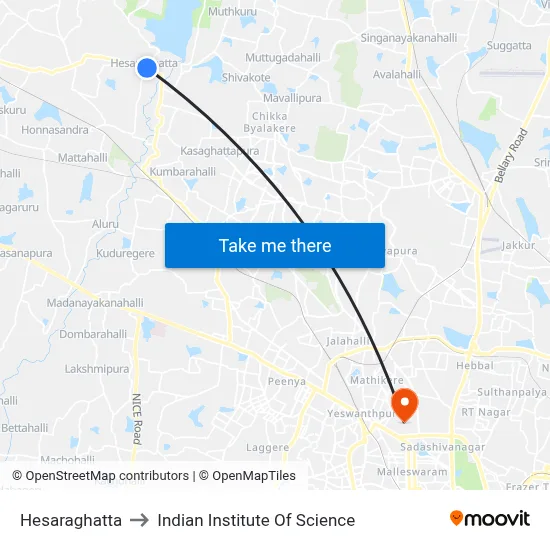 Hesaraghatta to Indian Institute Of Science map