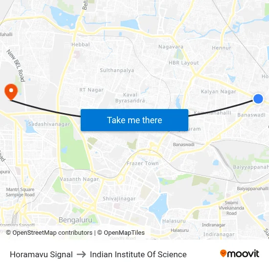 Horamavu Signal to Indian Institute Of Science map