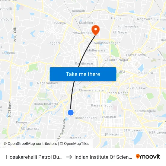 Hosakerehalli Petrol Bunk to Indian Institute Of Science map