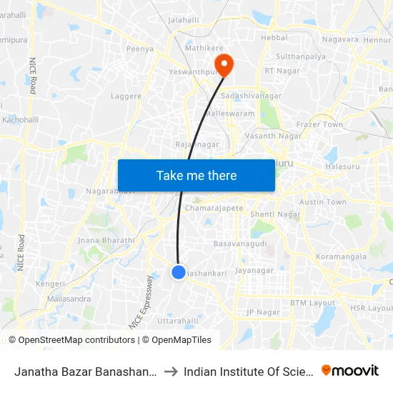 Janatha Bazar Banashankari to Indian Institute Of Science map