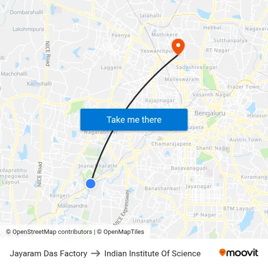 Jayaram Das Factory to Indian Institute Of Science map