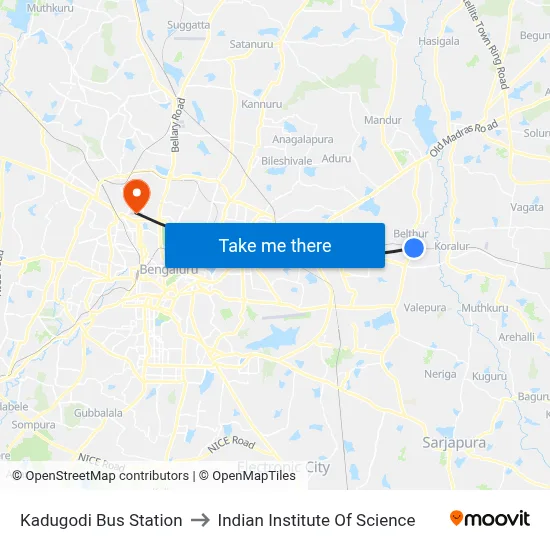 Kadugodi Bus Station to Indian Institute Of Science map