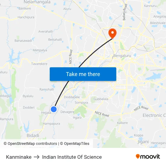 Kanminake to Indian Institute Of Science map