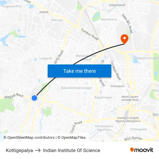 Kottigepalya to Indian Institute Of Science map
